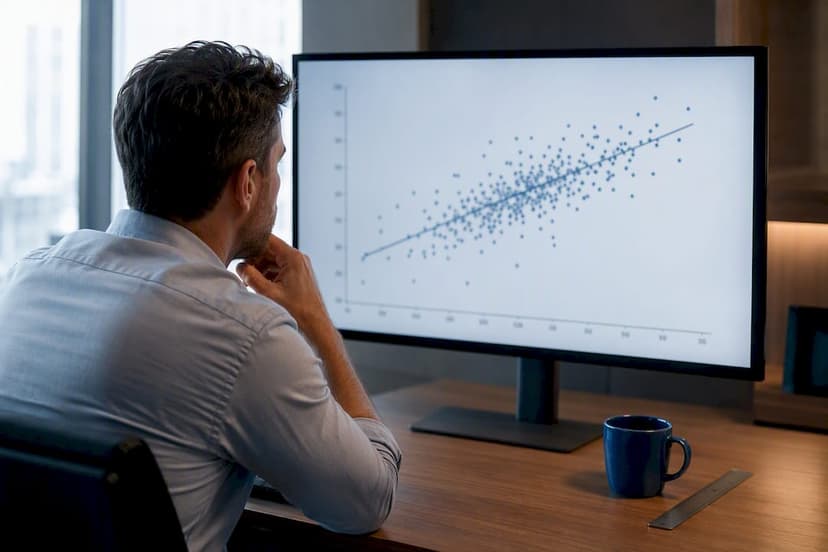 Analyst reviewing stock return regression scatterplot