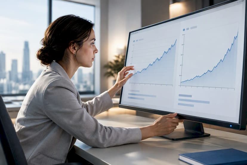 Analyst comparing linear and logarithmic charts