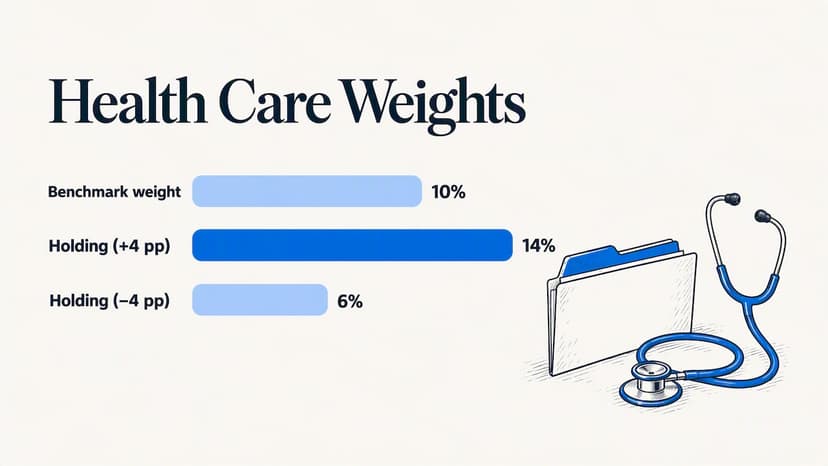 Benchmark and holding weights show sector tilts