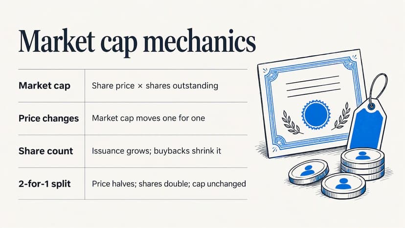Price and share changes affect market capitalization